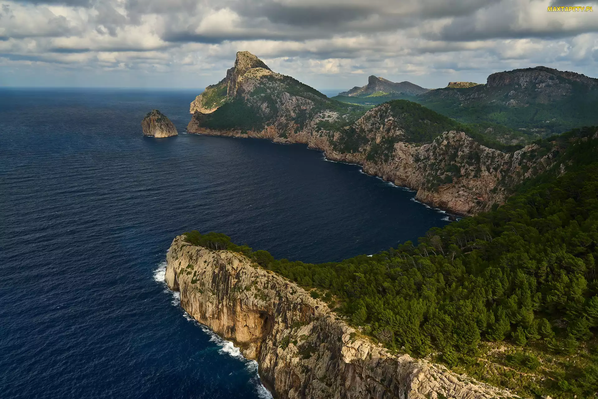 Półwysep Formentor, Wyspa Majorka, Morze, Hiszpania, Zachód słońca, Skała, Wybrzeże, Klif, Góry Serra de Tramuntana