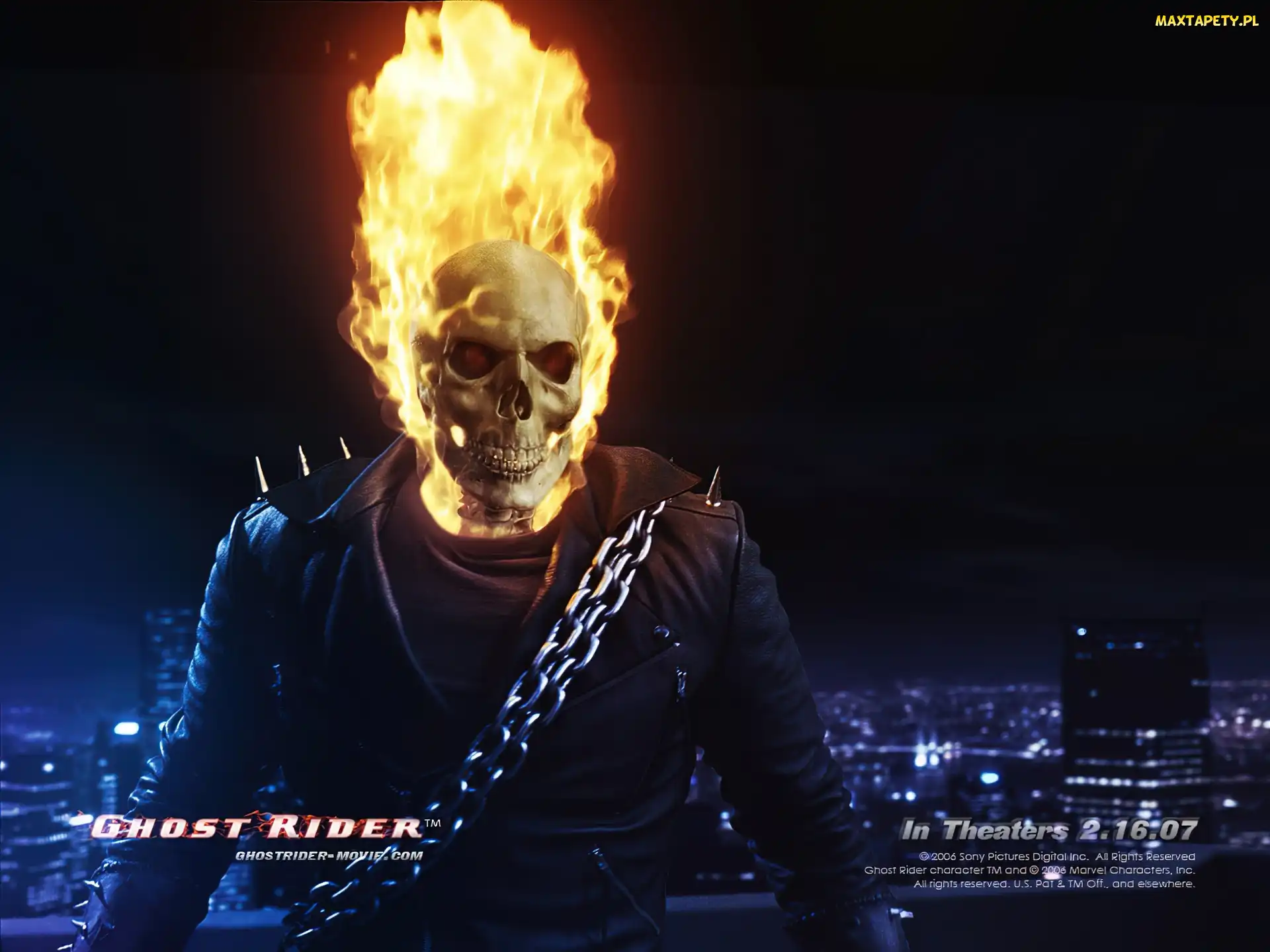 czaszka, miasto, łańcuch, płonie, Ghost Rider