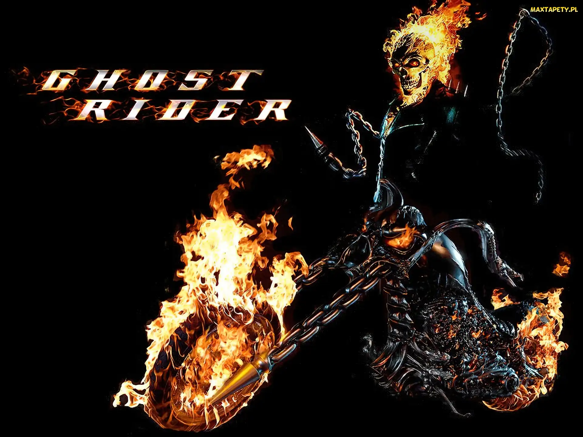 łańcuchy, płonie, Ghost Rider, motocykl