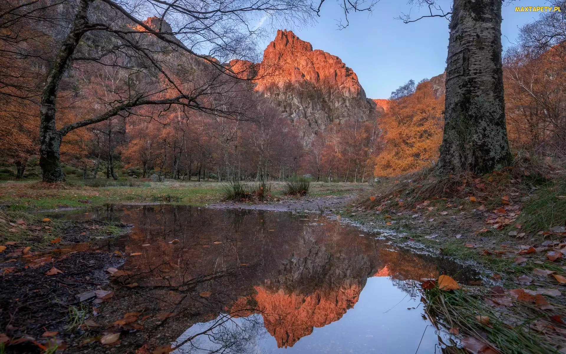 Jesień, Drzewa, Góry, Portugalia, Serra da Estrela, Park Przyrodniczy Serra da Estrela