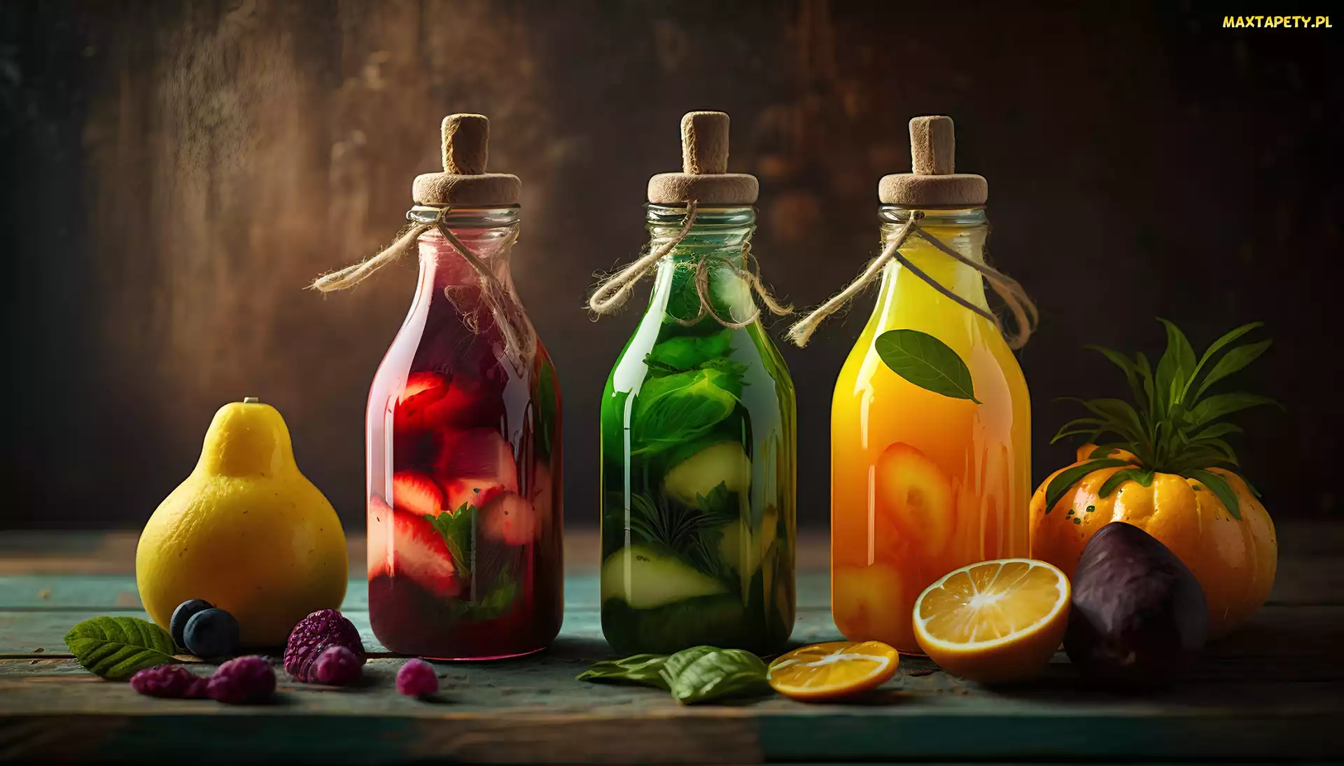 Owocowe, Grafika, Gruszka, Butelki, Soki