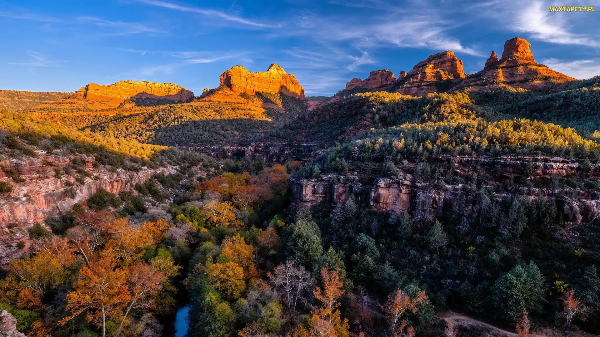 Jesień, Arizona, Kanion, Stany Zjednoczone, Creek Canyon, Drzewa, Góry, Skały, Kolorowe