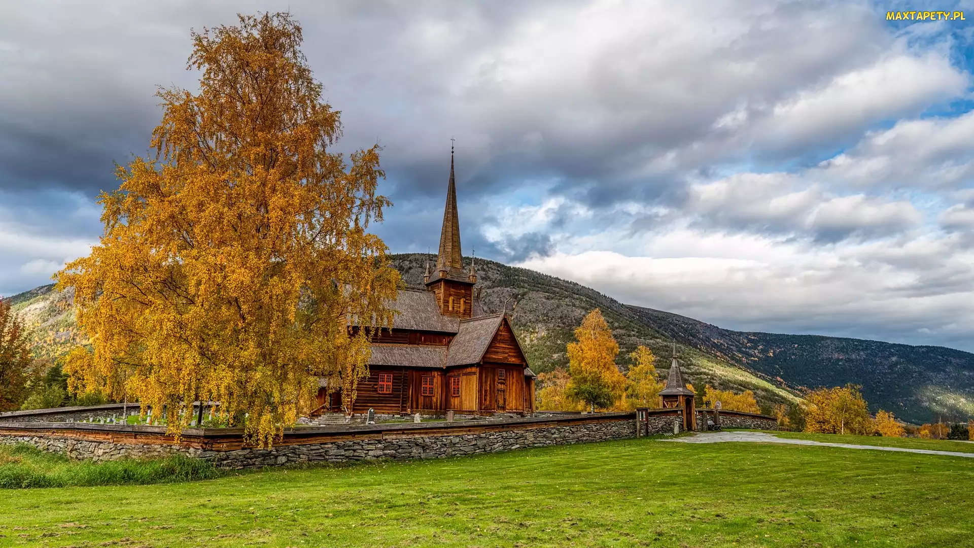 Norwegia, Lom, Drzewa, Góry, Kościół, Lom stavkirke