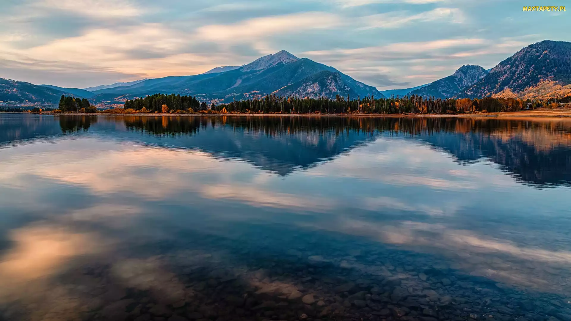 Kolorado, Odbicie, Dillon Lake, Stany Zjednoczone, Drzewa, Jezioro, Góry