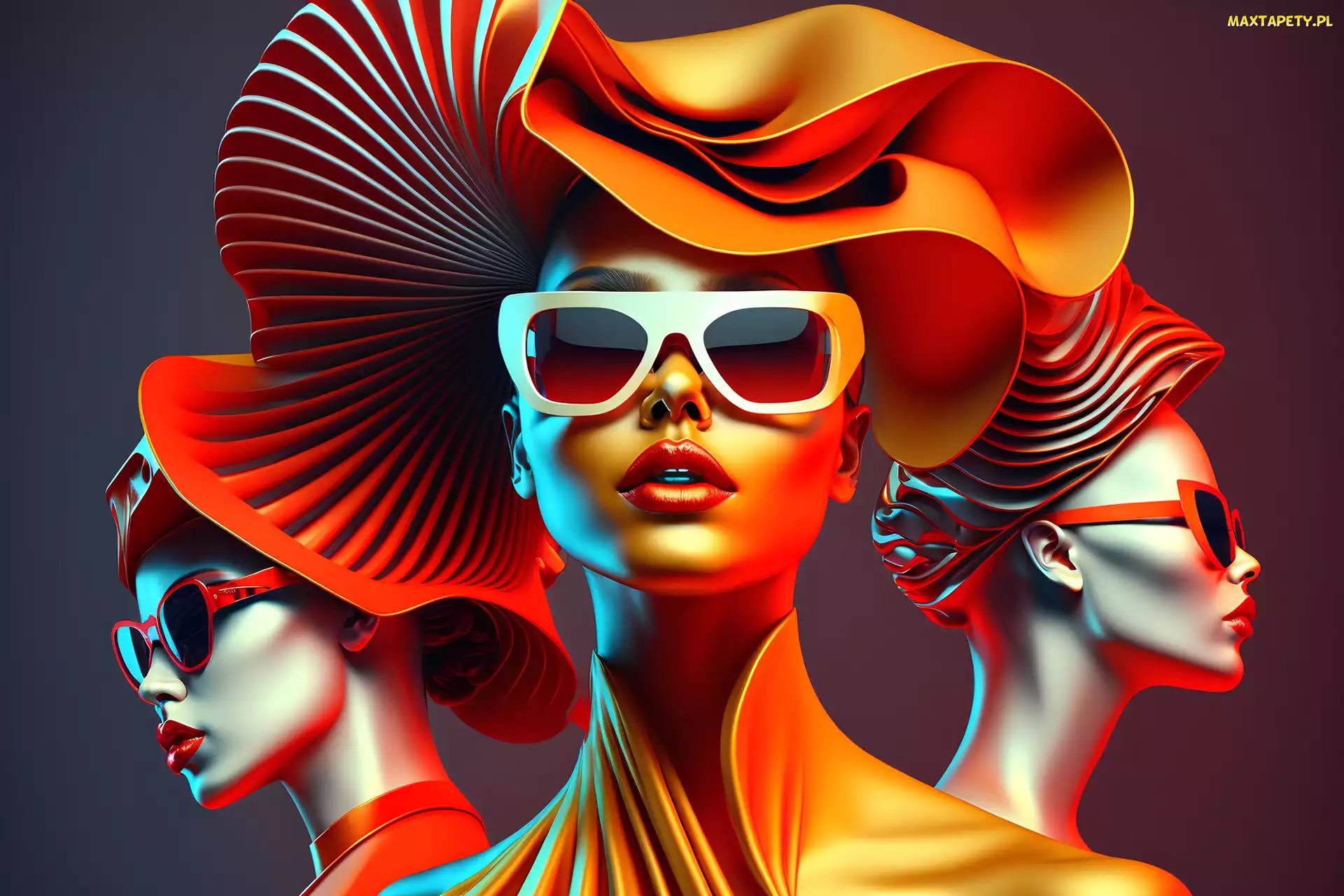 Kobiety, Grafika, Okulary, Kapelusze, Trzy