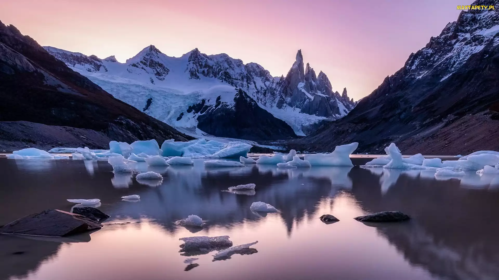 Argentyna, Kry, Jezioro, Zima, Lód, Park Narodowy Los Glaciares, Patagonia, Góry Andy, Góra Cerro Torre