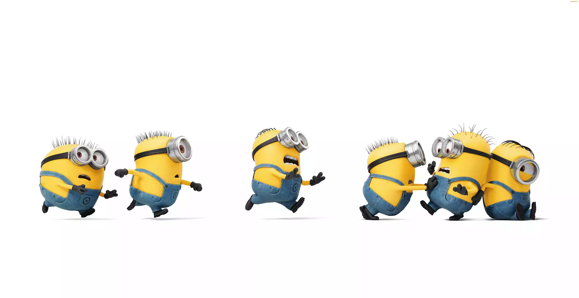 Śmieszne, Sześć, Bajka, Białe tło, Biegnące, Film, Minionki