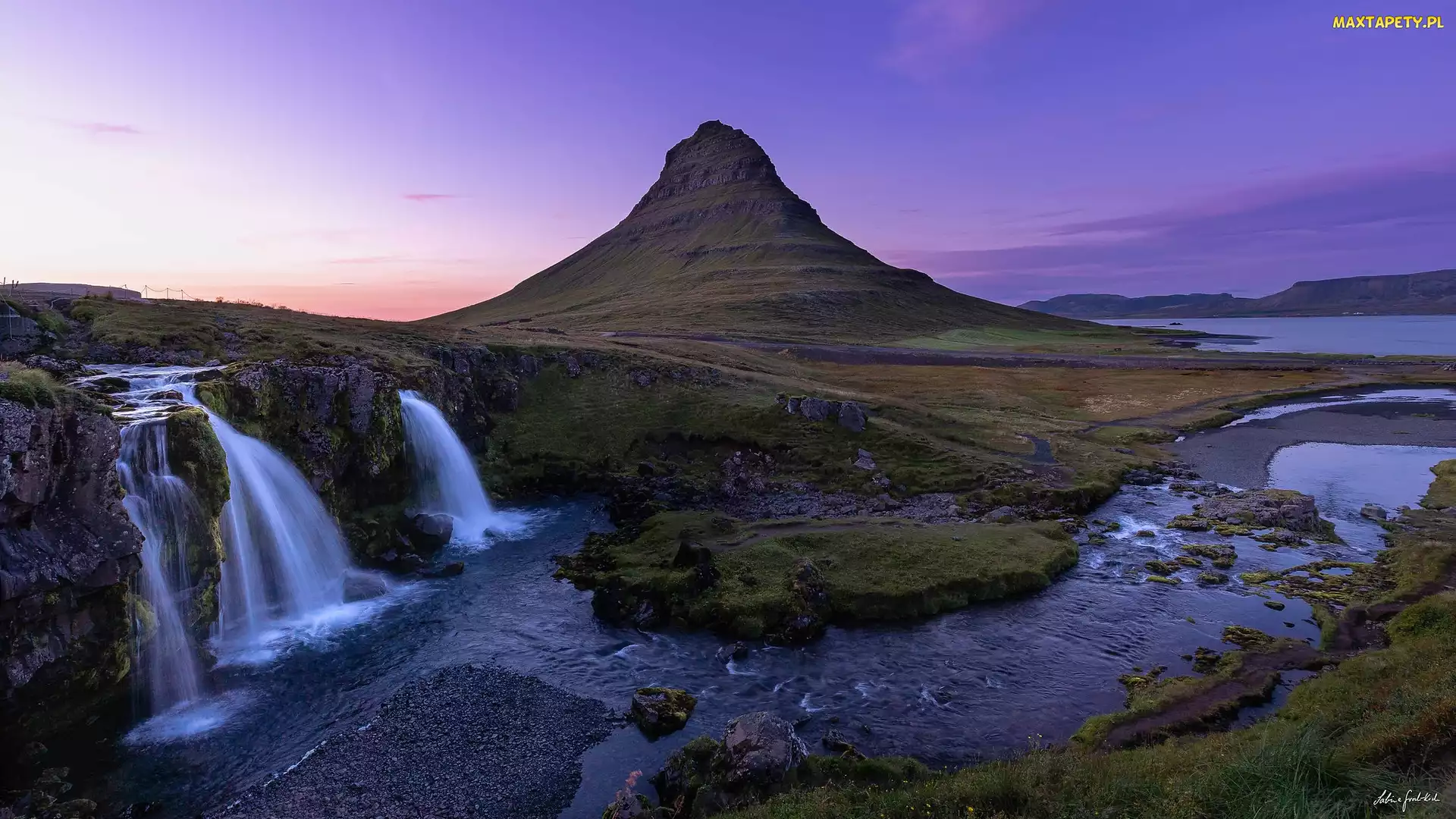 Rzeka, Wodospad Kirkjufellsfoss, Islandia, Góra Kirkjufell