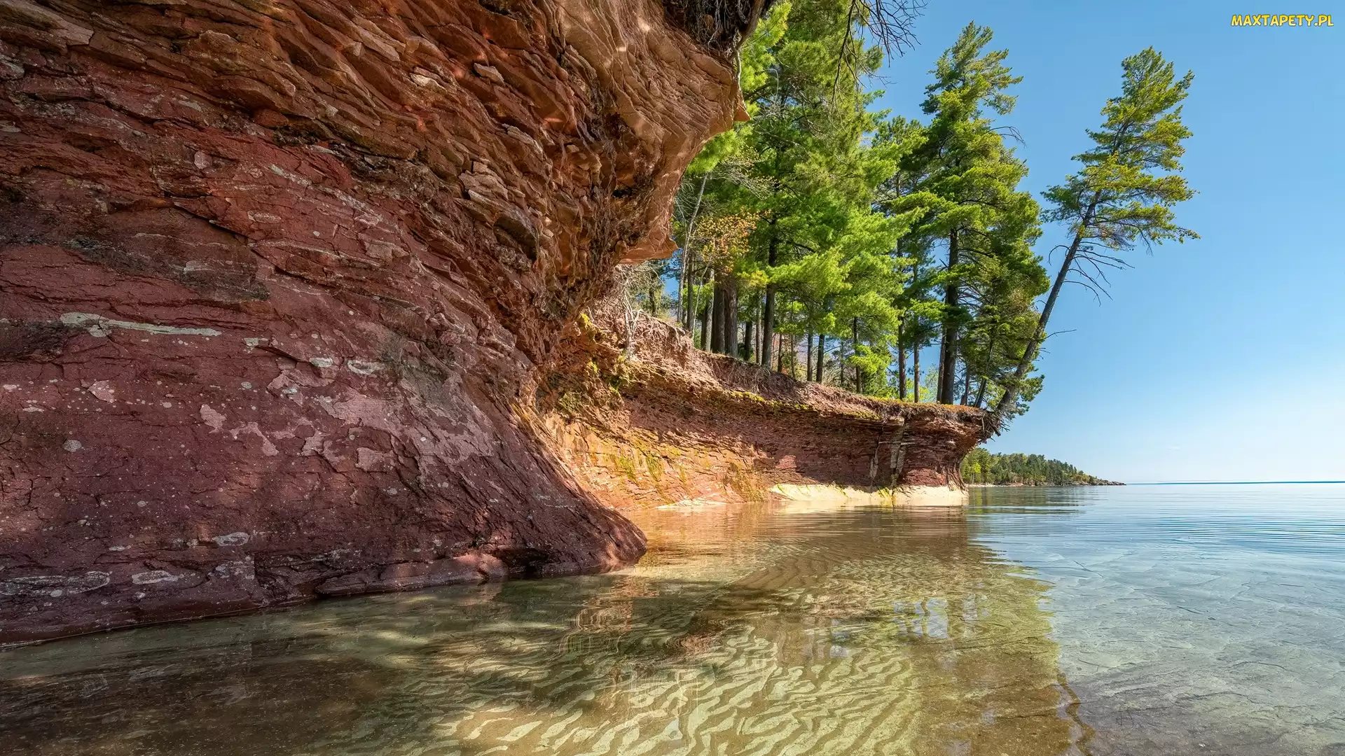 Drzewa, Skała, Michigan, Stany Zjednoczone, Jezioro, Superior Lake