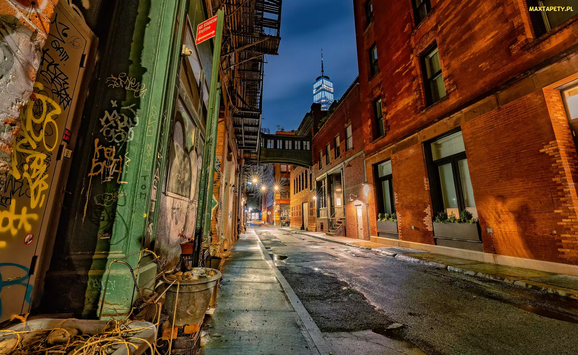 Poranek, Oświetlenie, Domy, Latarnie, Nowy Jork, Manhattan, Najkrótsza, Ulica, Stany Zjednoczone, Staple Street
