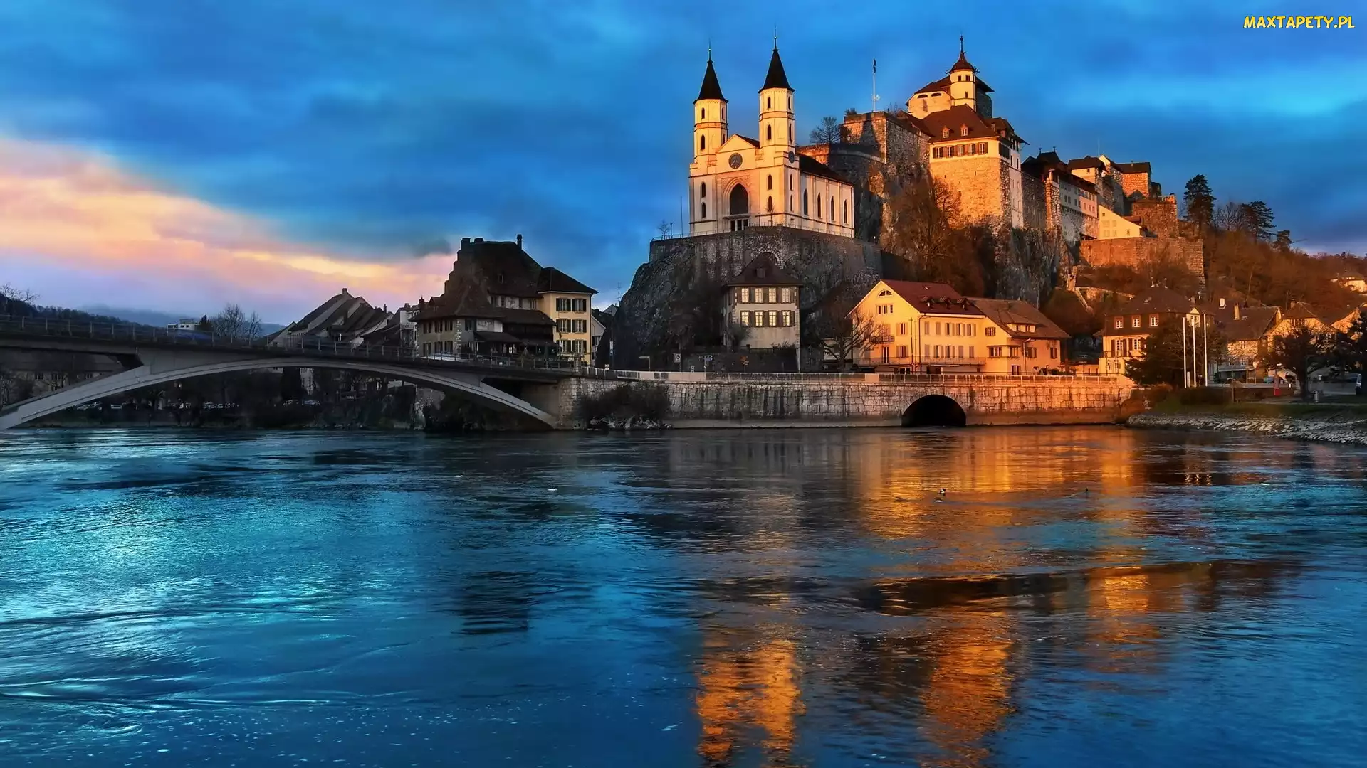 Aarburg, Domy, Most, Rzeka Aare, Szwajcaria