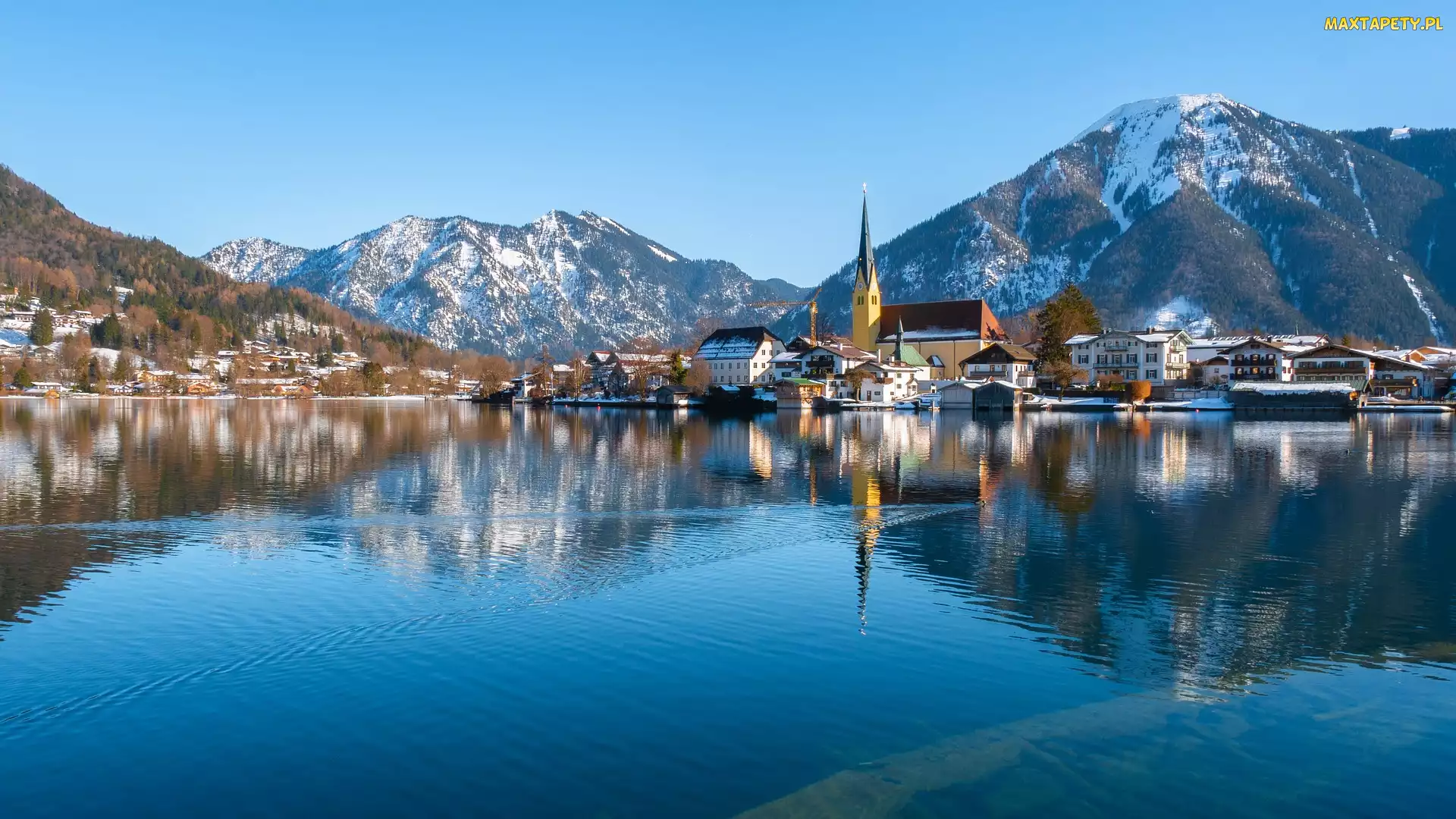 Bawaria, Alpy, Miato, Niemcy, Góry, Jezioro Tegernsee, Domy