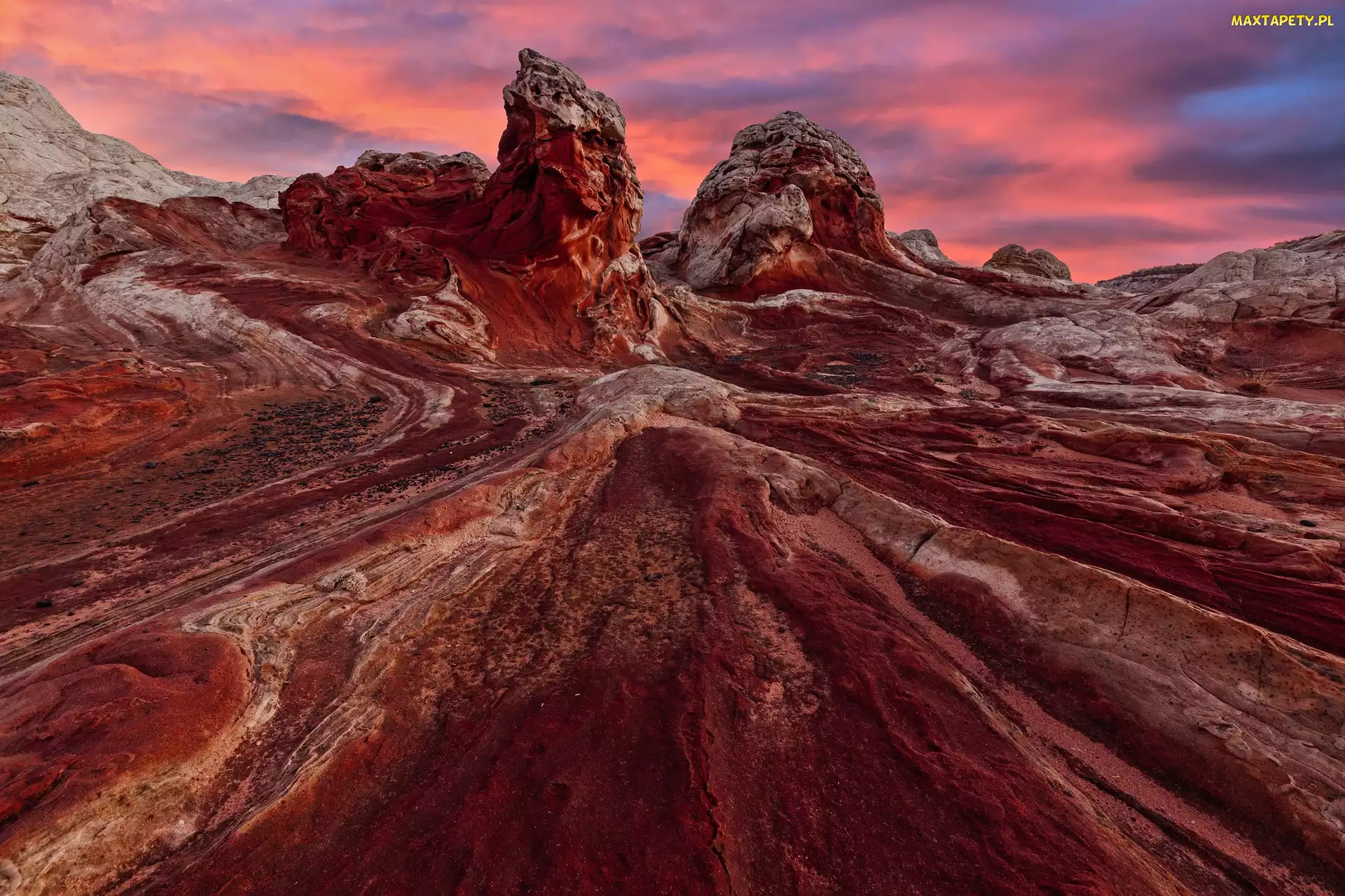 Arizona, Vermilion Cliffs, Kolorowe, Stany Zjednoczone, Skały, Zachód słońca, Niebo
