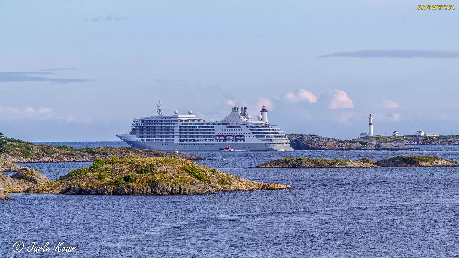 Norwegia, Arendal, Skały, Morze, Latarnia morska, Statek pasażerski