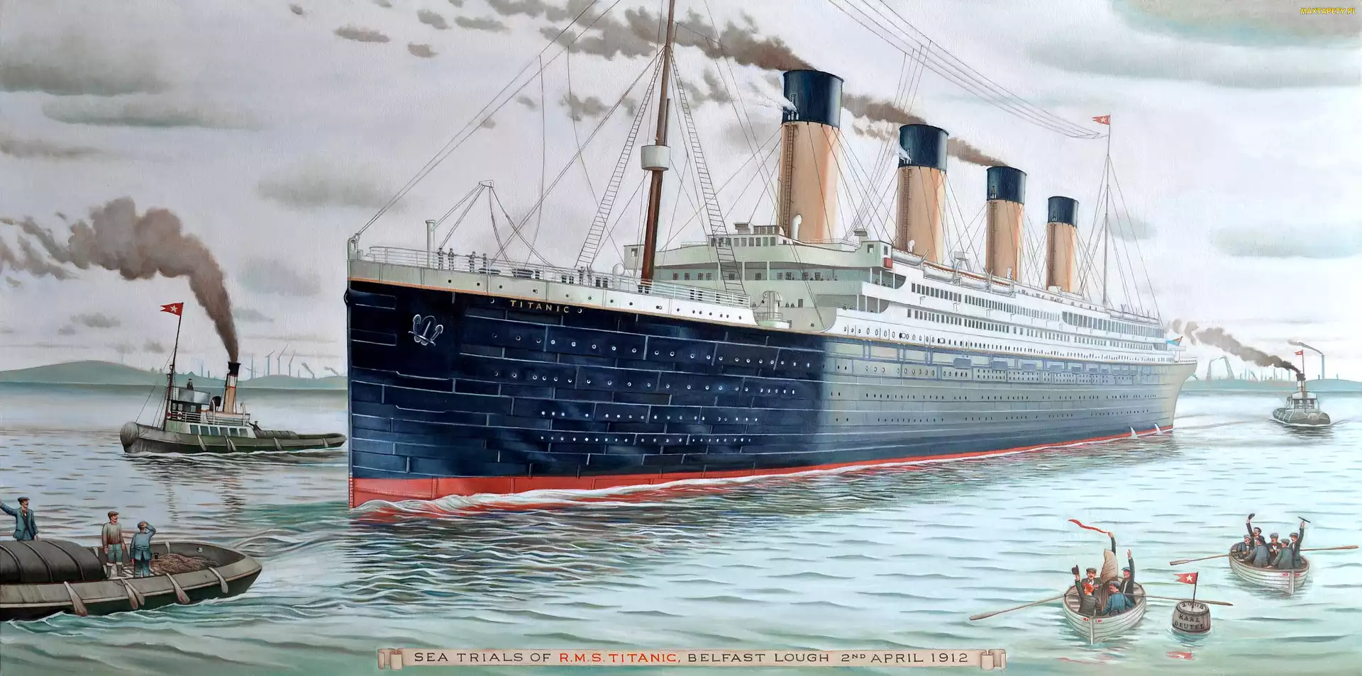 Morze, Łódki, Titanic, Parowiec, Reprodukcja obrazu