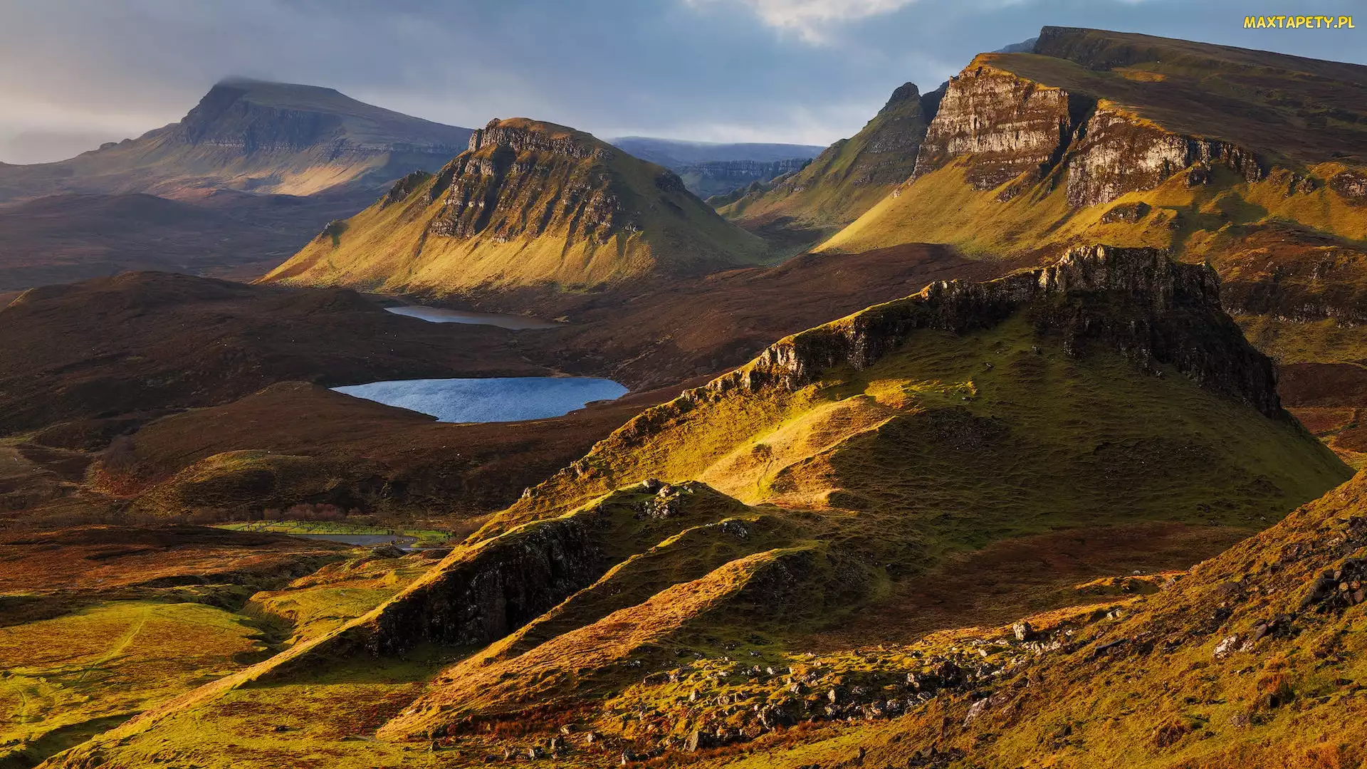 Szkocja, Skye, Jezioro, Wzgórza, Z Quiraing, Wyspa