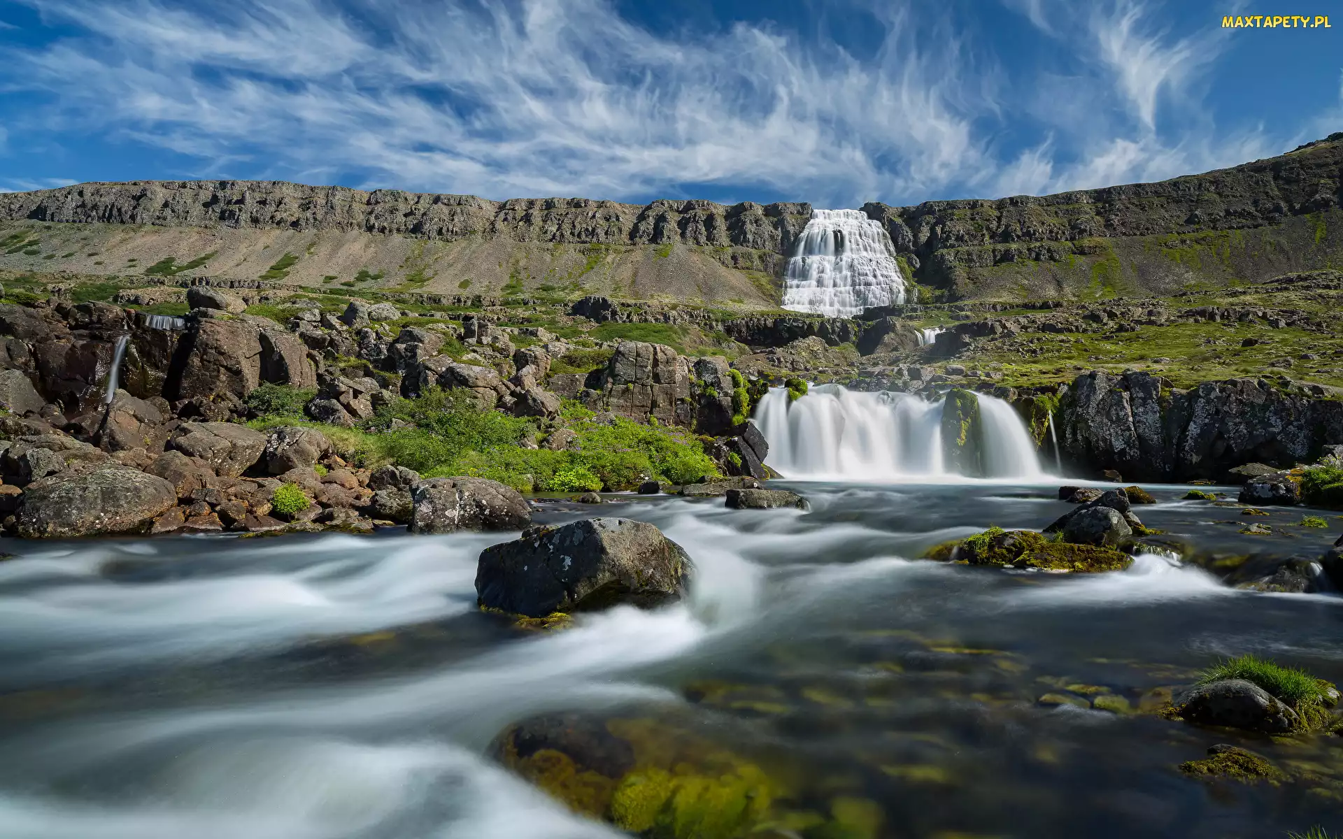 Góry, Rzeka, Kamienie, Wodospad Dynjandi, Islandia