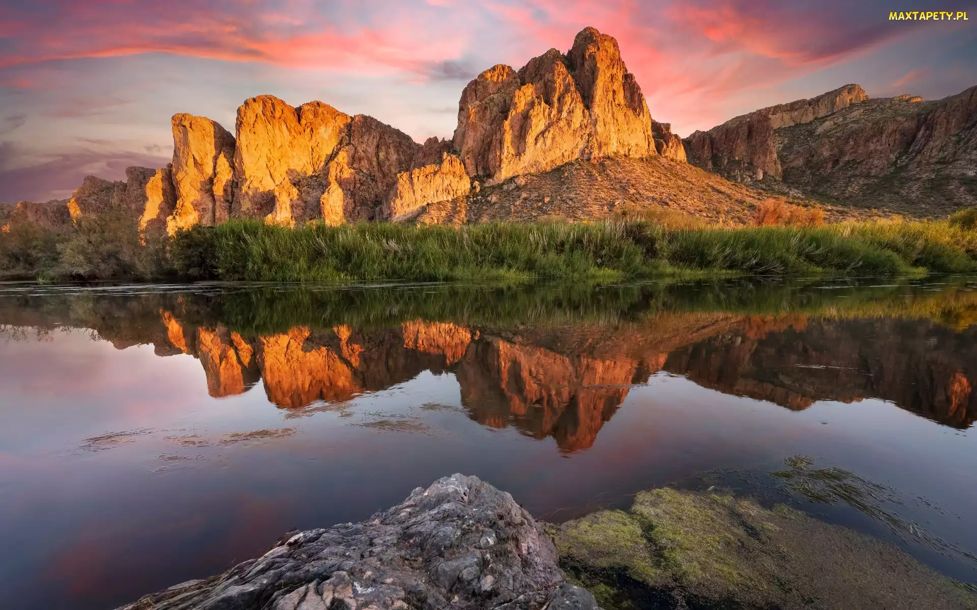 Arizona, Rzeka, Stany Zjednoczone, Goldfield Mountains, Roślinność, Góry, Odbicie, Salt River