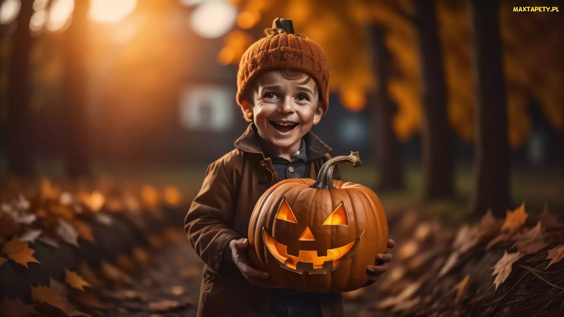Grafika, Halloween, Chłopiec, Dynia
