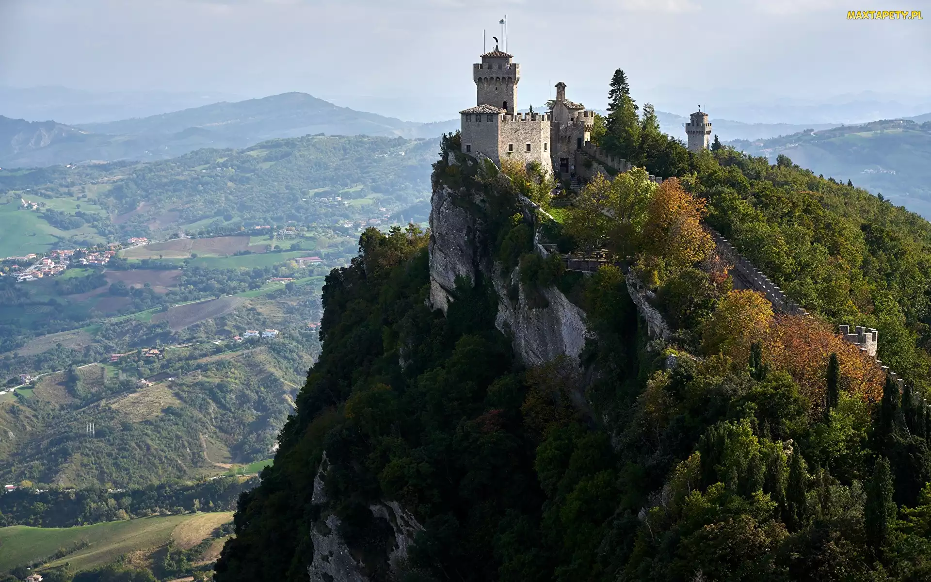 Góra Titano, Panorama, Drzewa, Zamek De La Fratta, San Marino