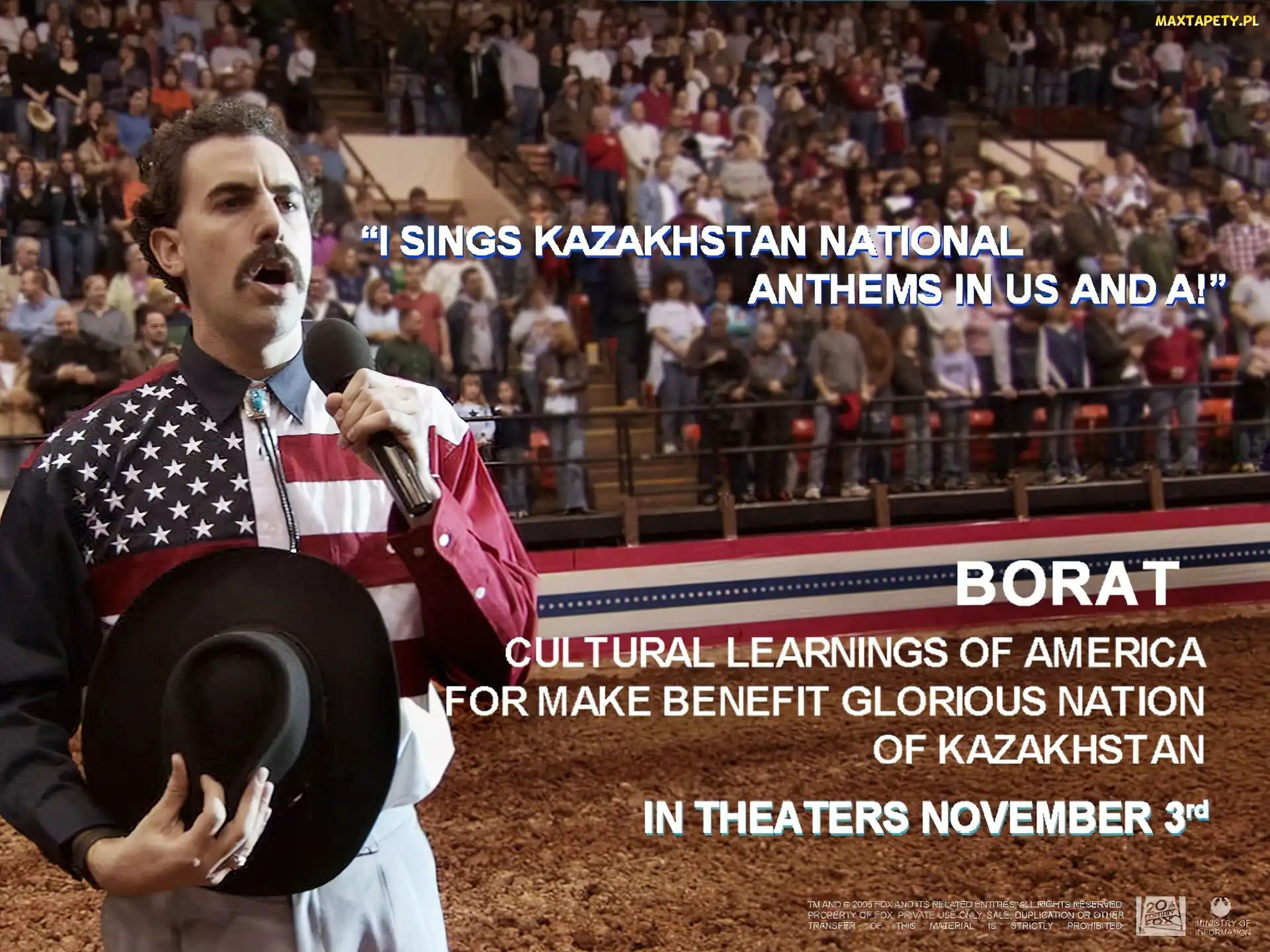 Sacha Baron Cohen, widownia, rodeo, śpiewa, Borat