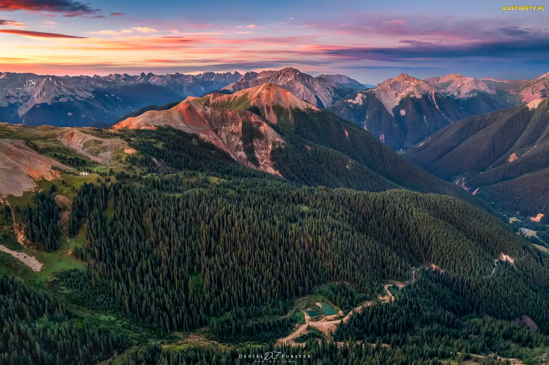 Stany Zjednoczone, Kolorado, Góry, Wschód słońca, San Juan, Lasy