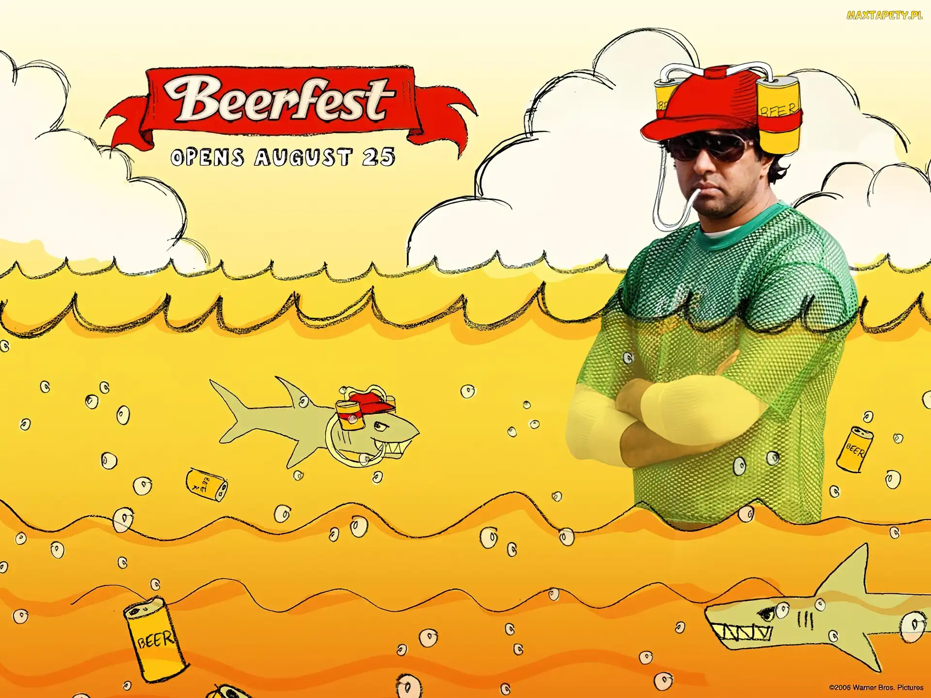 Beerfest, mężczyzna, woda, rekiny