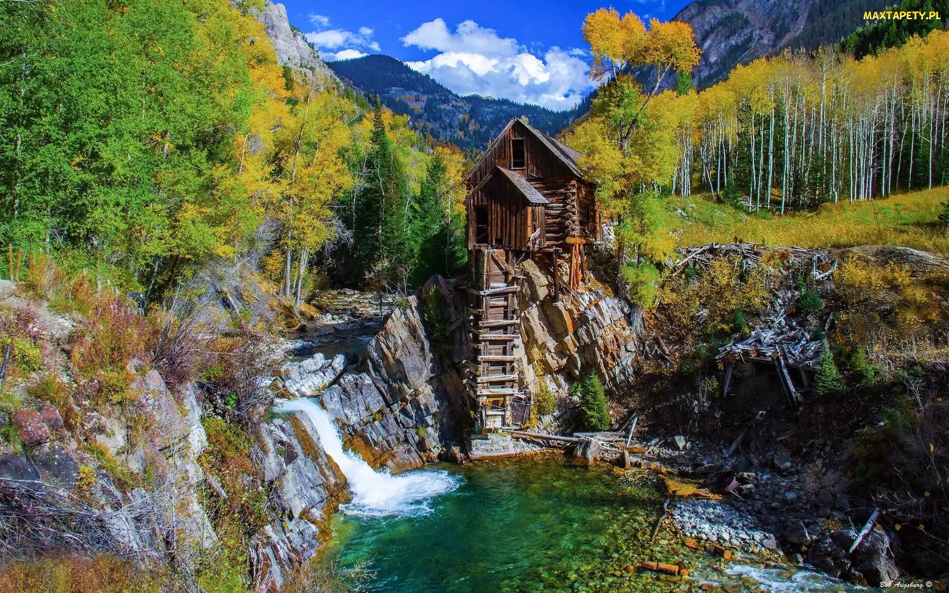 Skały, Rzeka, Kolorado, Drzewa, Crystal Mill, Stany Zjednoczone, Młyn