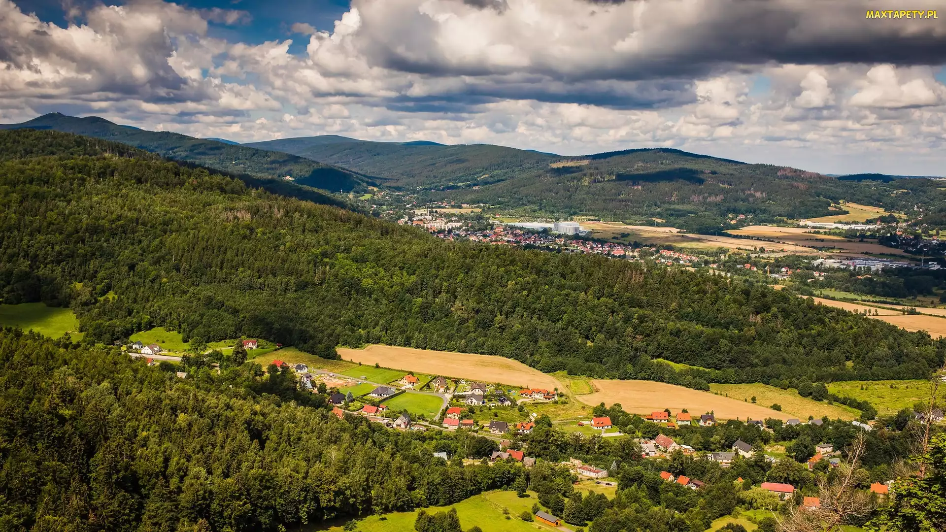 Pogórze Karkonoskie, Polska, Domy, Lasy, Góry