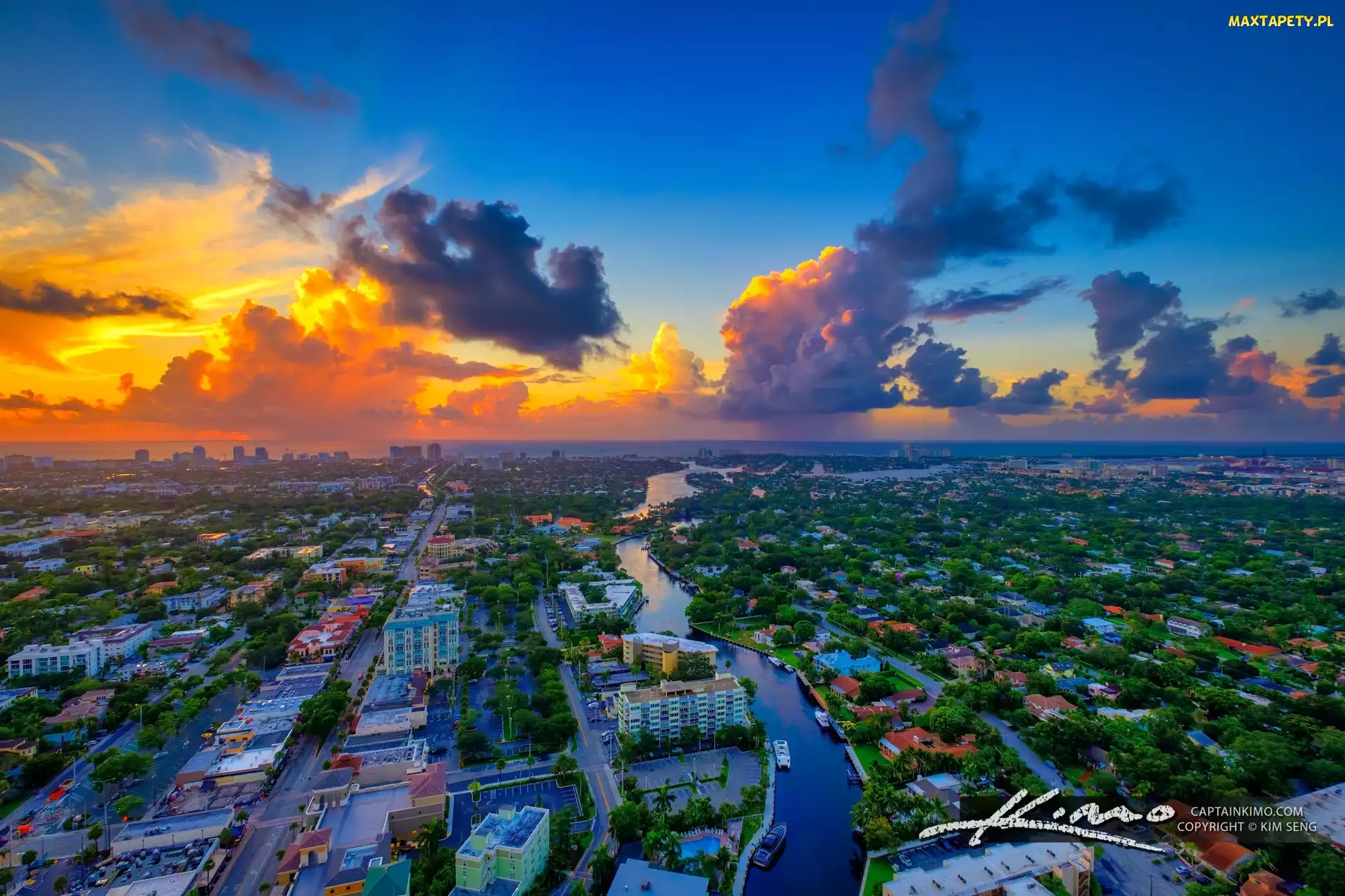 Floryda, Domy, Stany Zjednoczone, Fort Lauderdale, New River, Miasto, Chmury, Rzeka