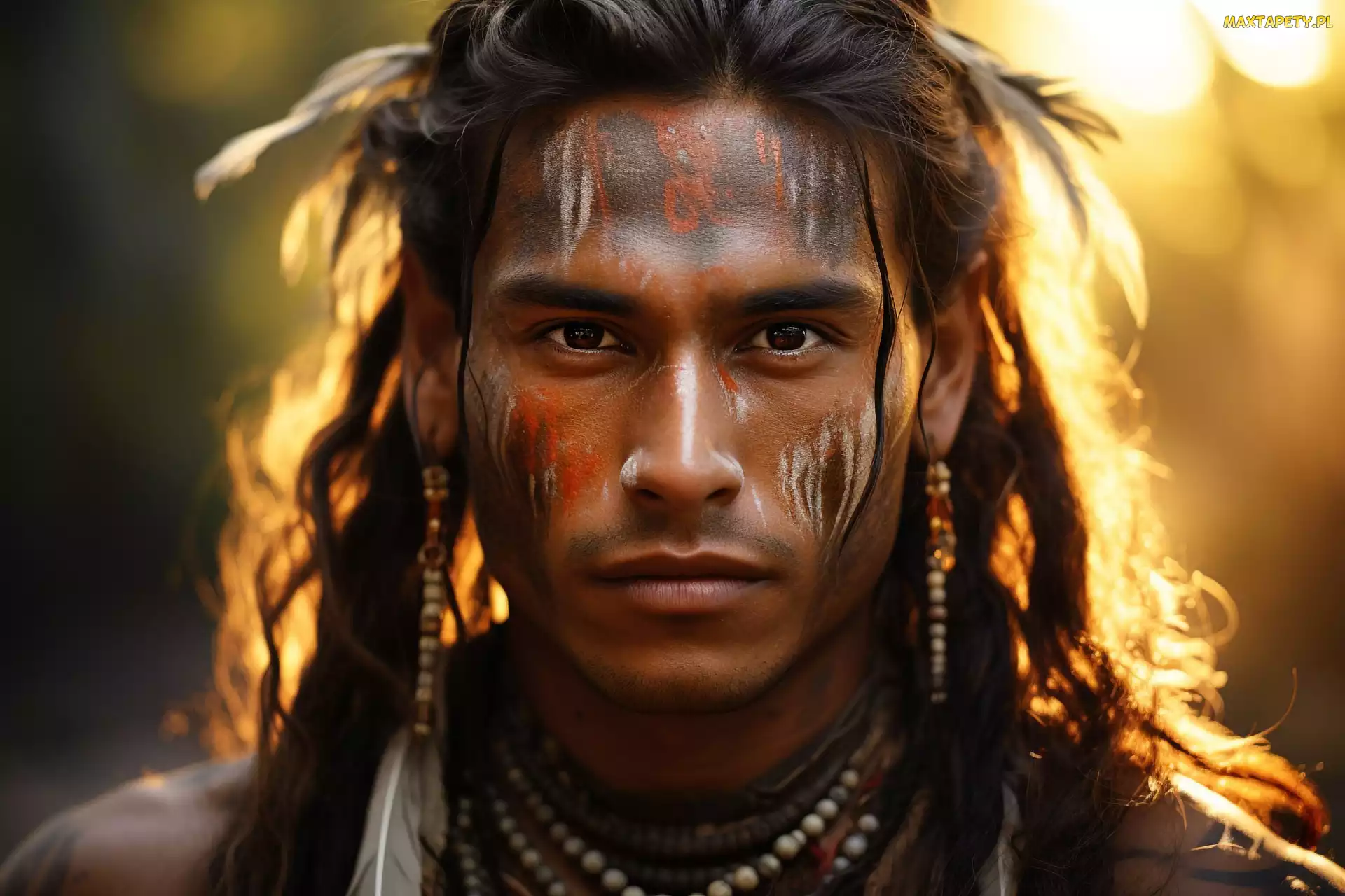 Pomalowana, Twarz, Mężczyzna, Indianin