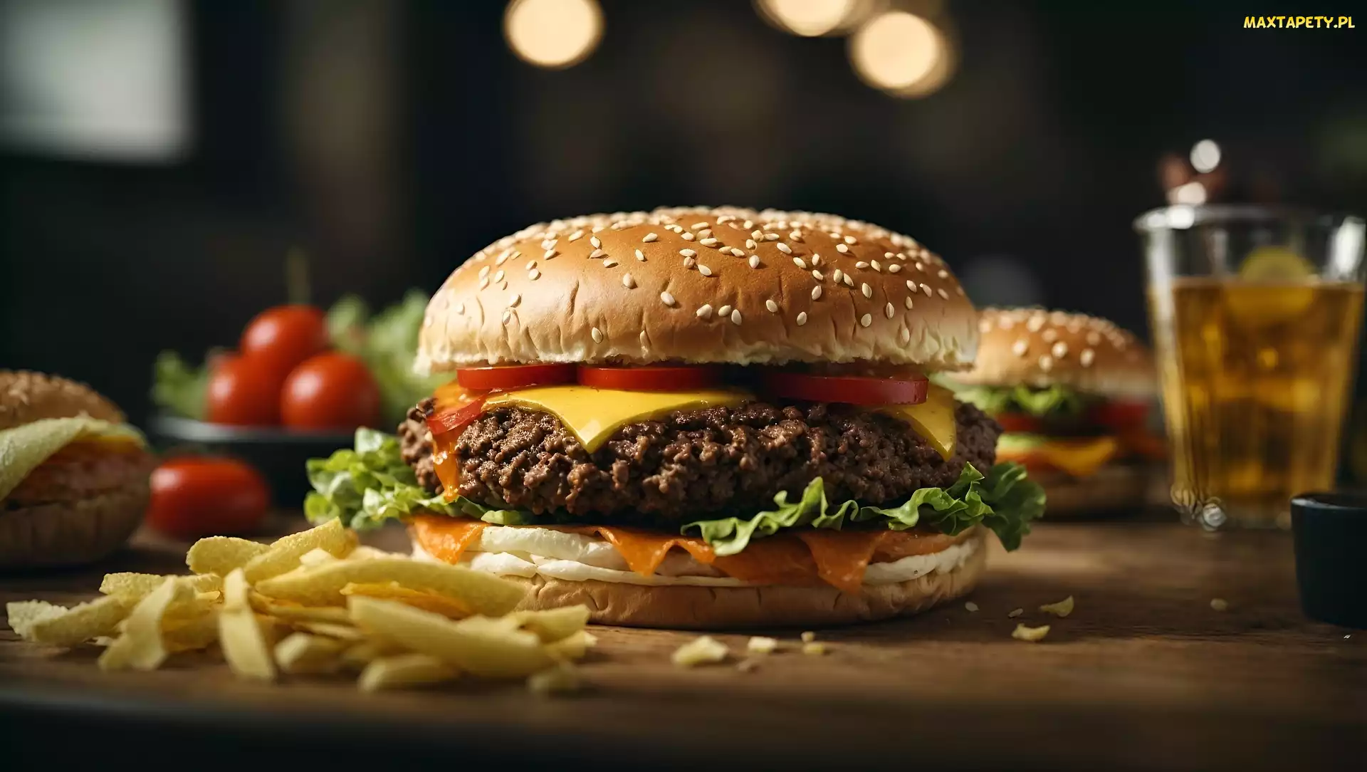 Picie, Frytki, Kanapka, Hamburger