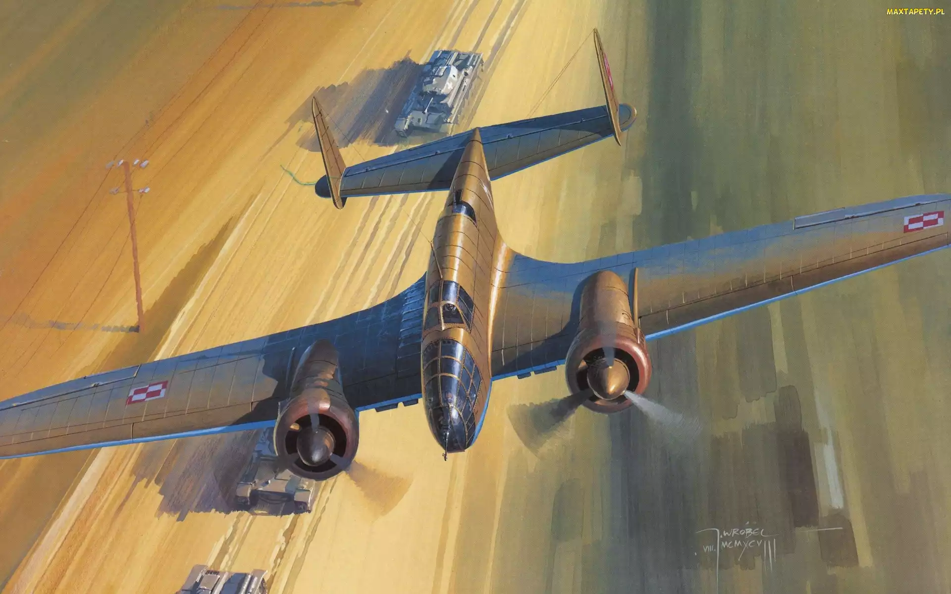 Lot, PZL.37 B ŁOŚ, Jarosław Wróbel, Czołgi, Bombowiec, Reprodukcja obrazu, Samolot