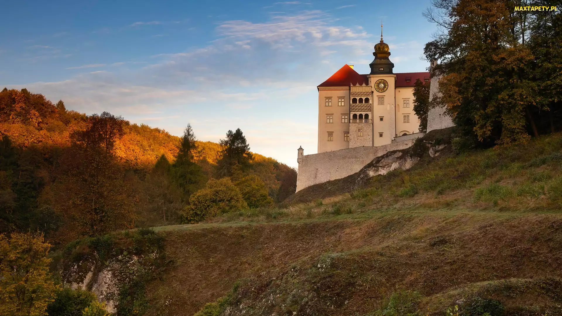 Polska, Jesień, Las, Wzgórze, Zamek Pieskowa Skała, Ojcowski Park Narodowy