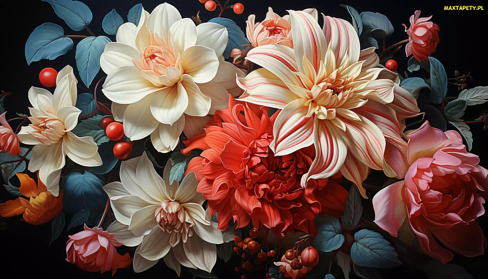 Grafika, Kwiaty, Dalie, Kolorowe