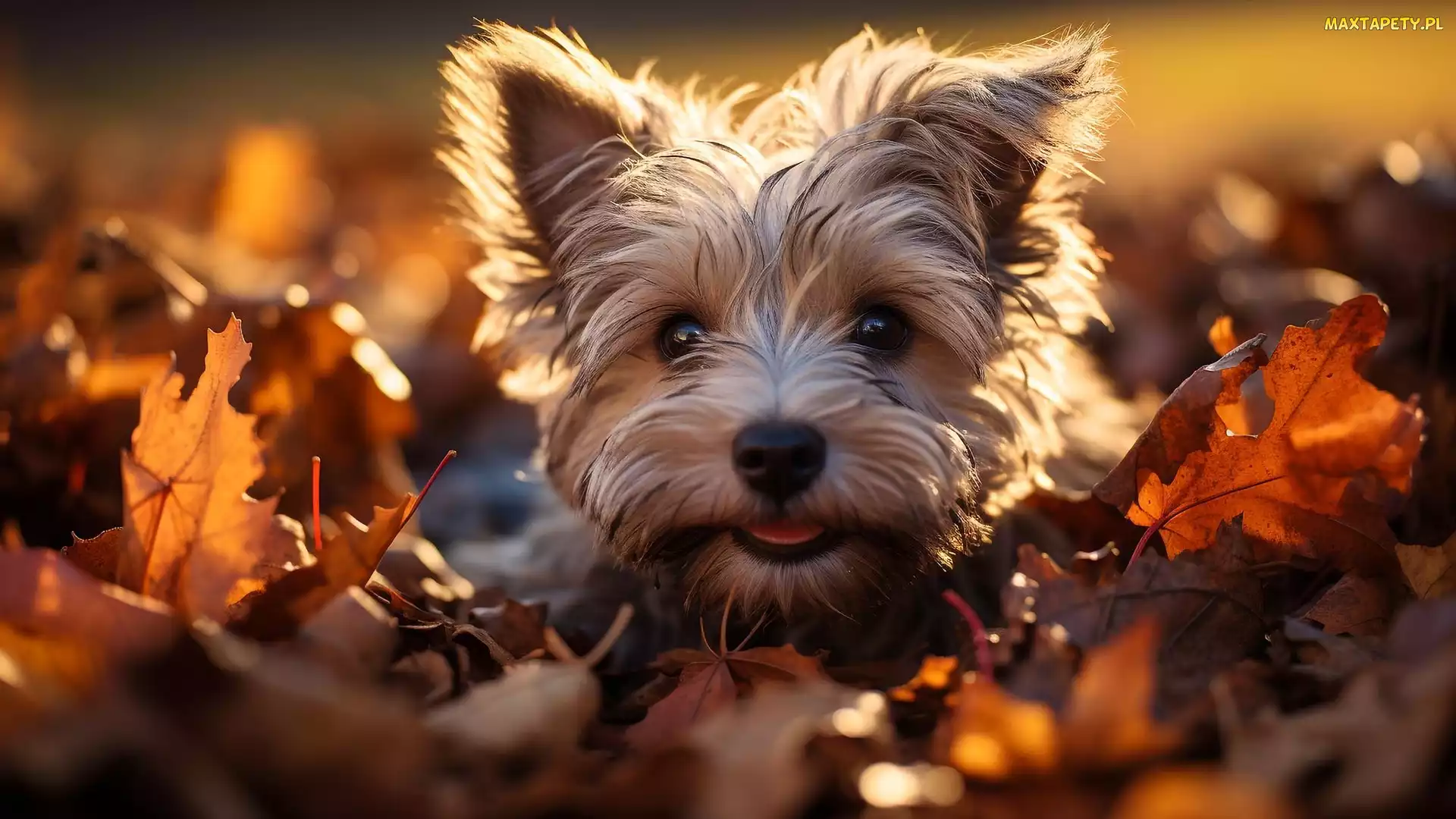 Szczeniak, Liście, Mordka, Yorkshire terrier, Pies