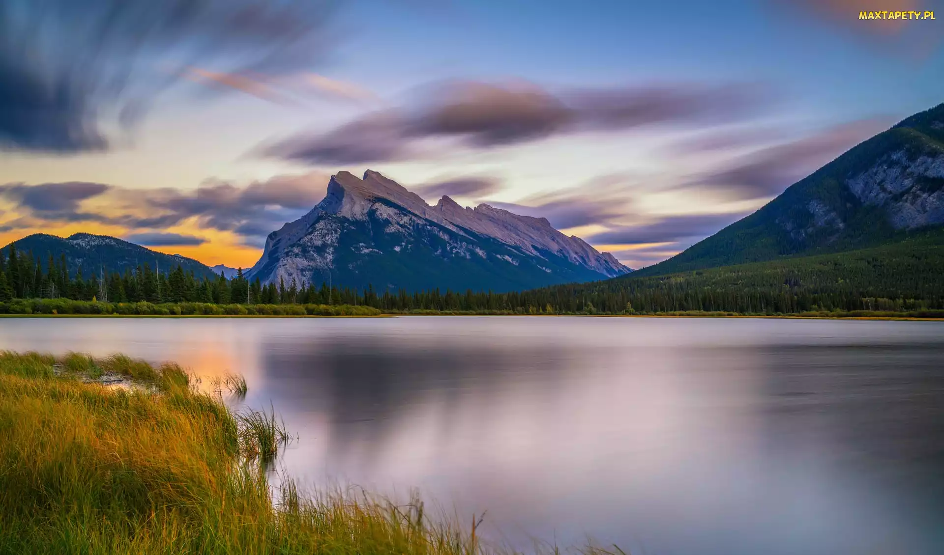 Góry, Las, Park Narodowy Banff, Vermilion Lakes, Alberta, Jezioro, Kanada, Drzewa