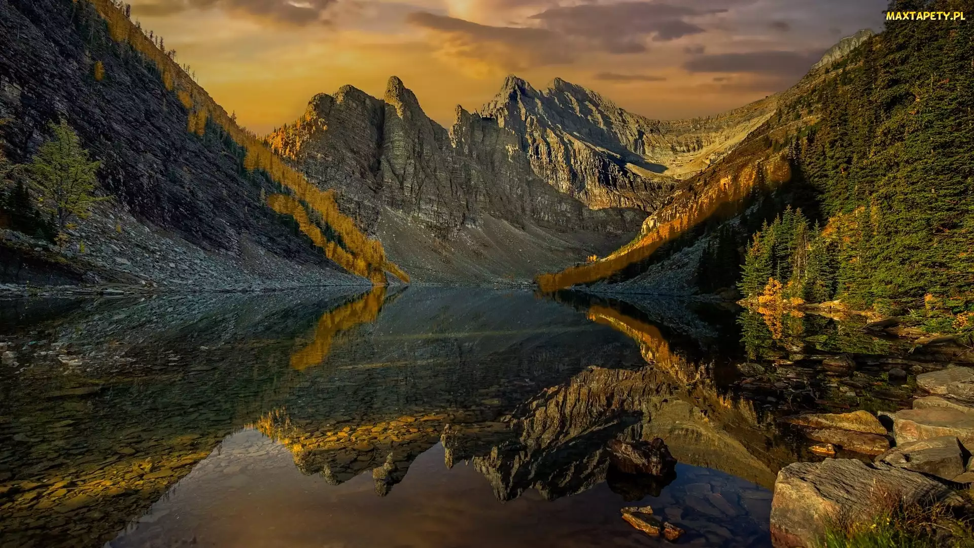 Zalesione, Park Narodowy Banff, Skały, Kanada, Odbicie, Agnes Lake, Góry, Canadian Rockies, Jezioro