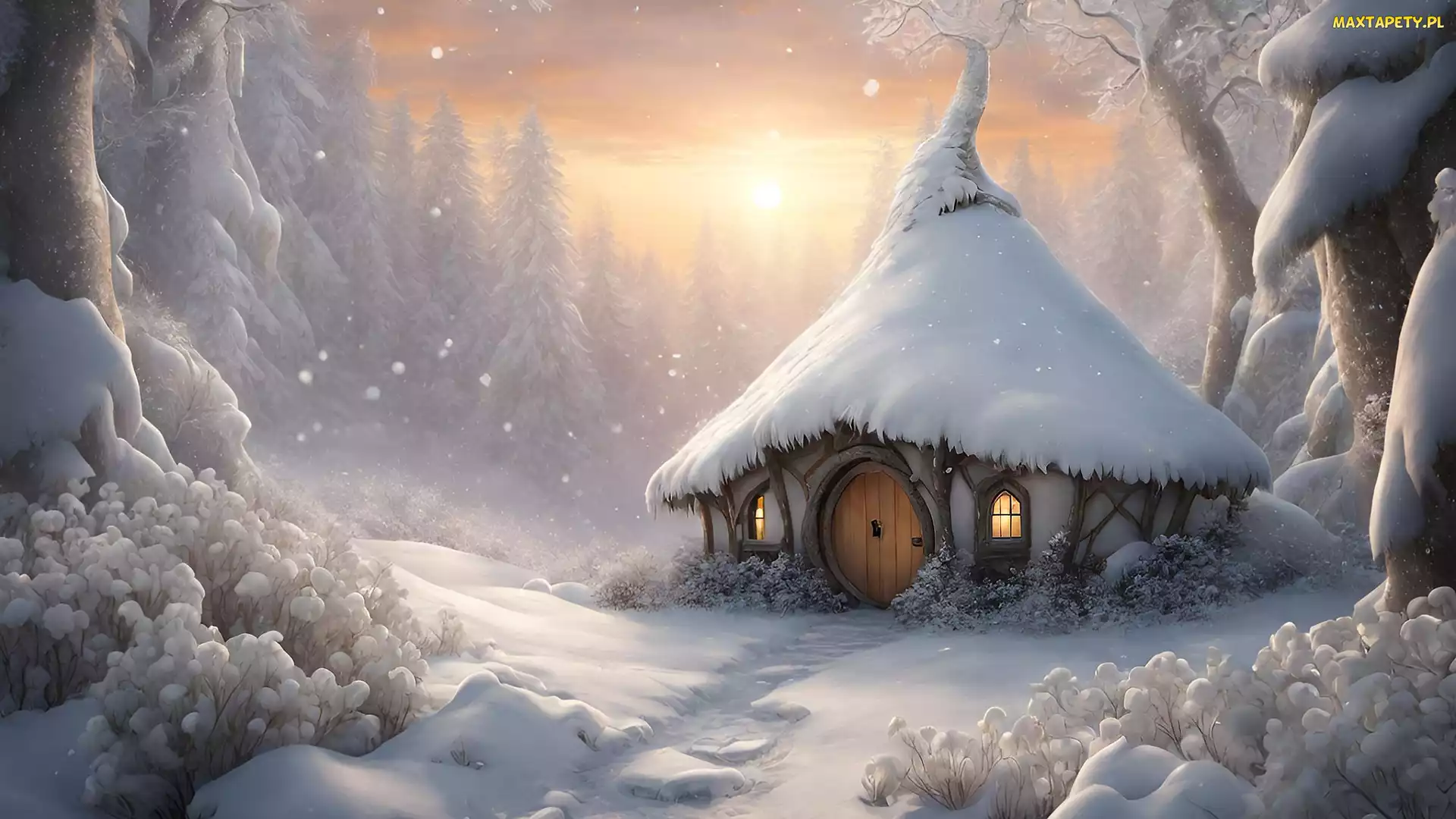 Hobbita, 2D, Śnieg, Zima, Domek