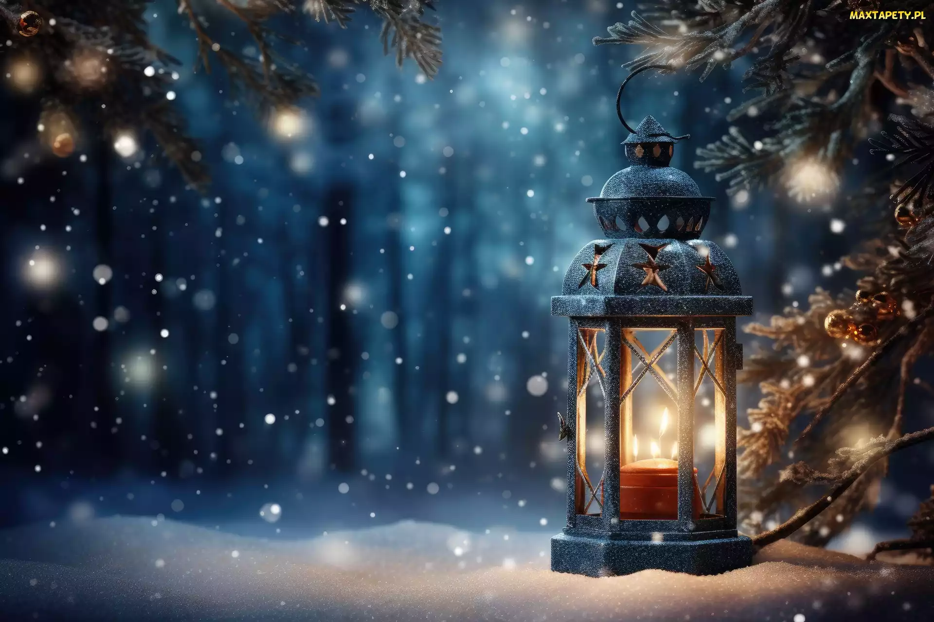 Grafika, Śnieg, Lampion, Święta