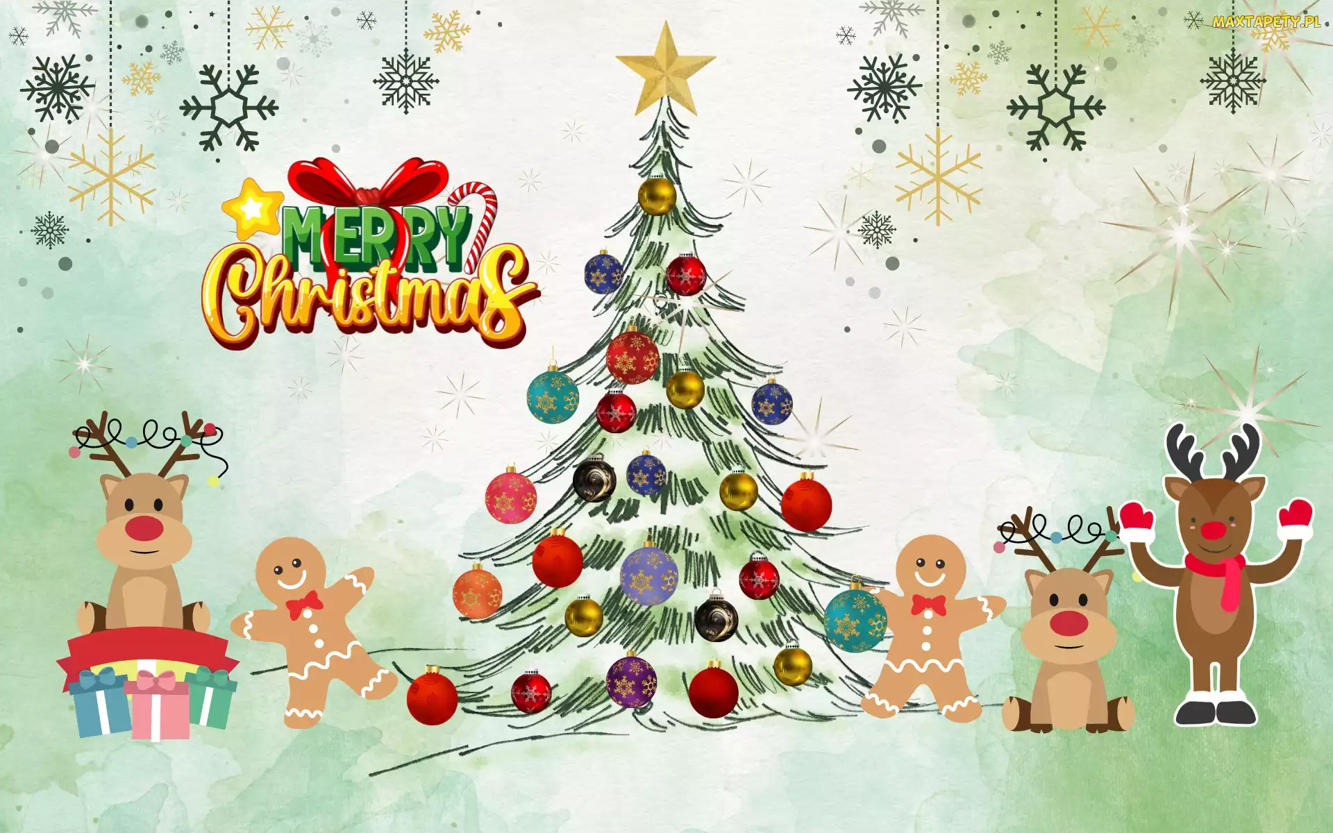 Bombki, Boże Narodzenie, Merry Christmas, Napis, Choinka