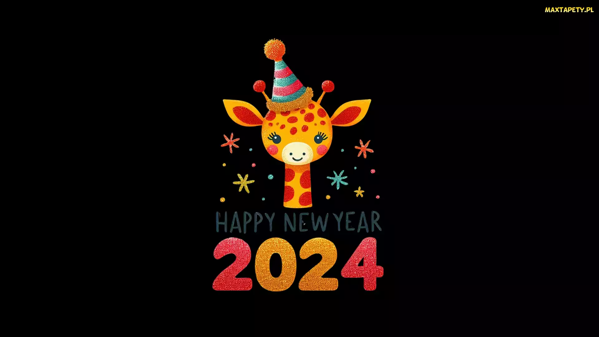 2024, Czapka, Nowy Rok, Żyrafa, Tło, Życzenia, Grafika, Czarne