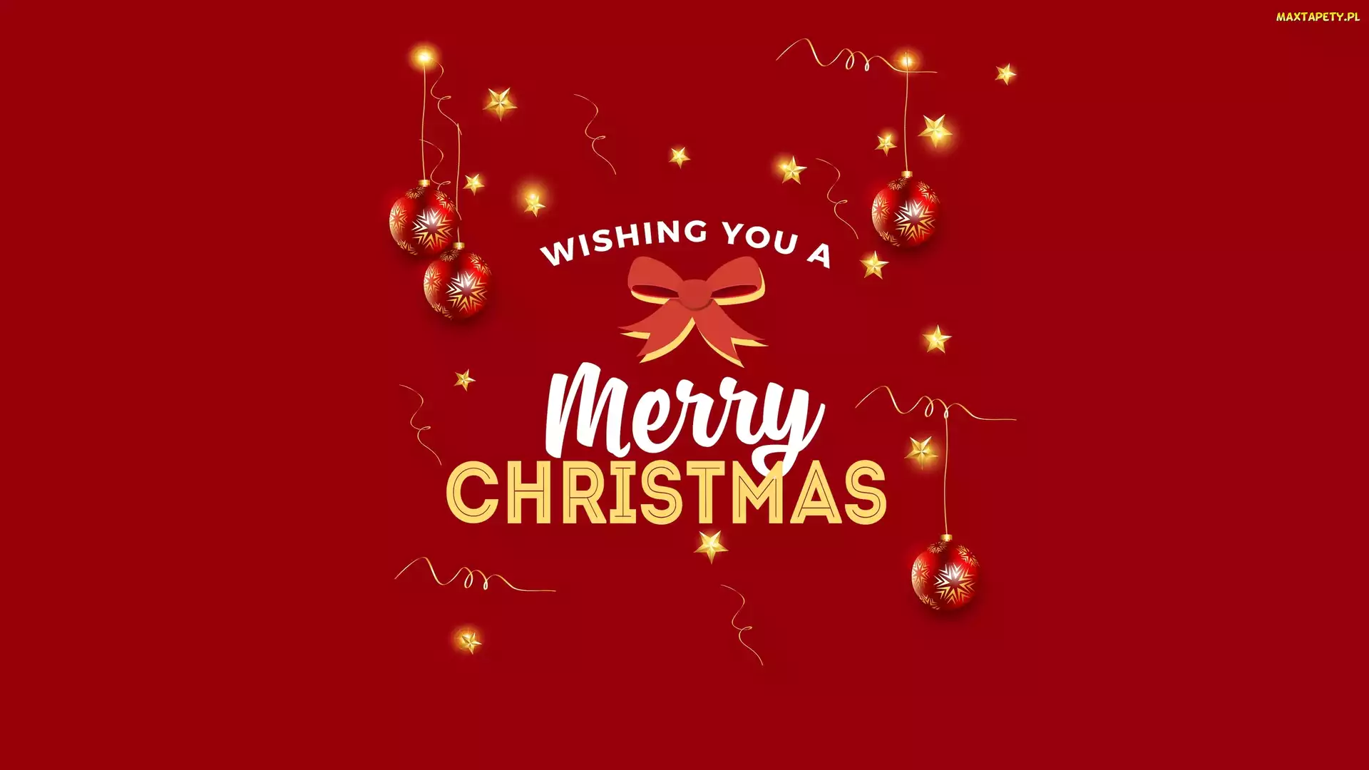 Napis, Gwiazdki, Boże Narodzenie, Bombki, Czerwone, Merry Chrystmas, Tło, Życzenia