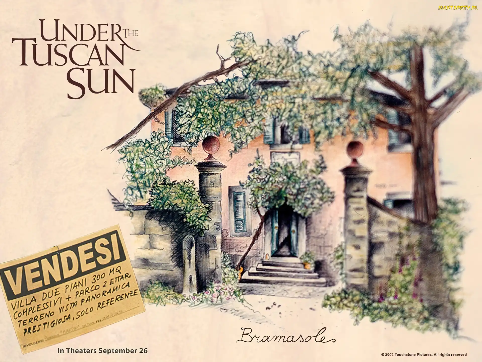 drzewa, dom, Under The Tuscan Sun, rysunek