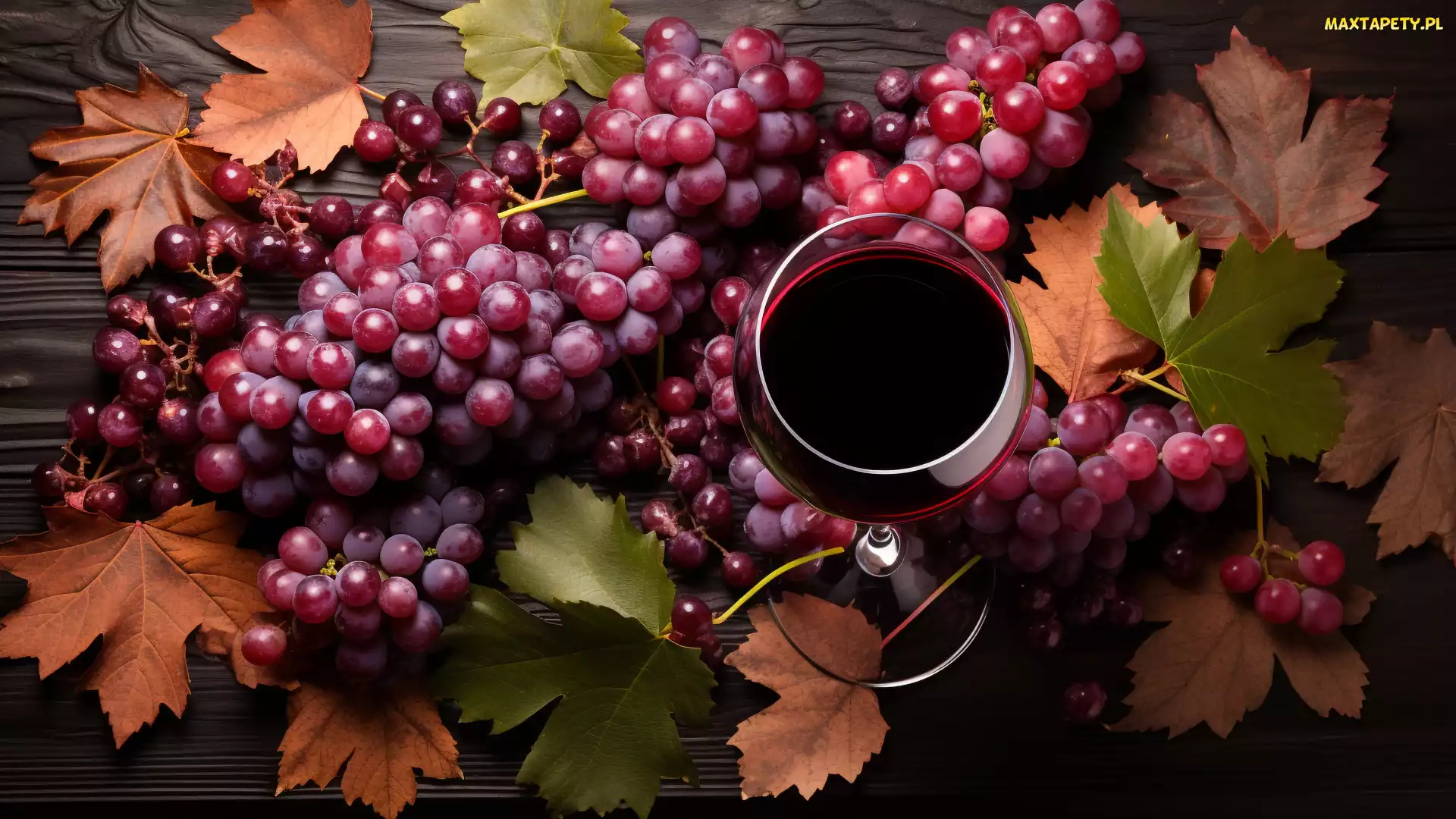 Liście, Winogrona, Kieliszek, Wino