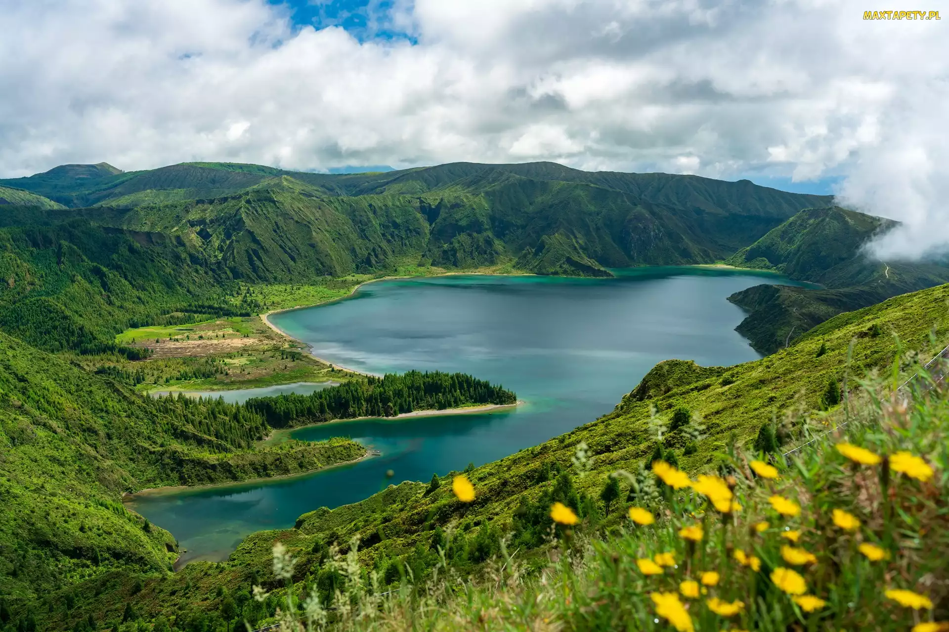 Wyspa, Sao Miguel, Lagoa de Fodo, Portugalia, Azory, Jezioro, Góry
