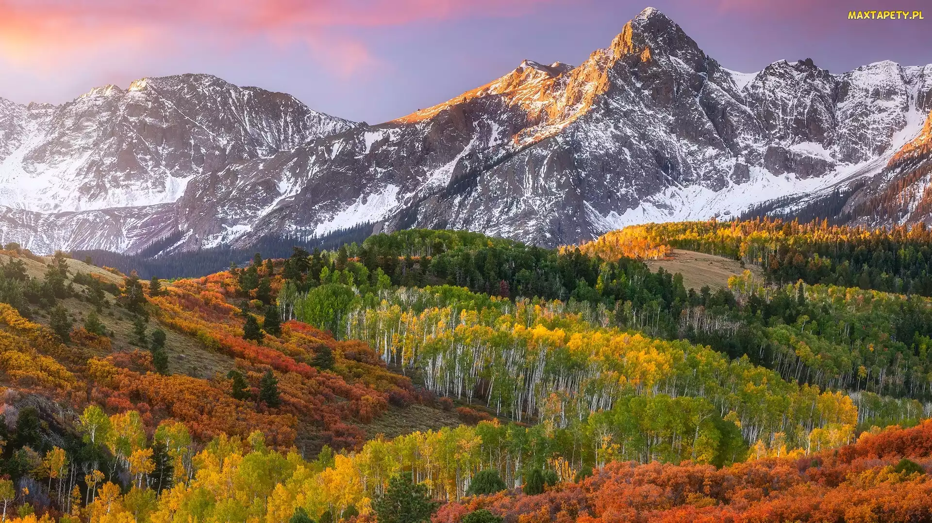 Kolorado, Mount Sneffels, Stany Zjednoczone, Góra, Drzewa, Góry, Roślinność, Jesień