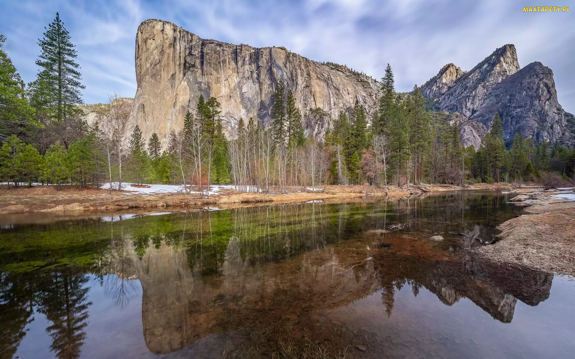 Kalifornia, Merced River, Stany Zjednoczone, Rzeka, El Capitan, Park Narodowy Yosemite, Drzewa, Góry