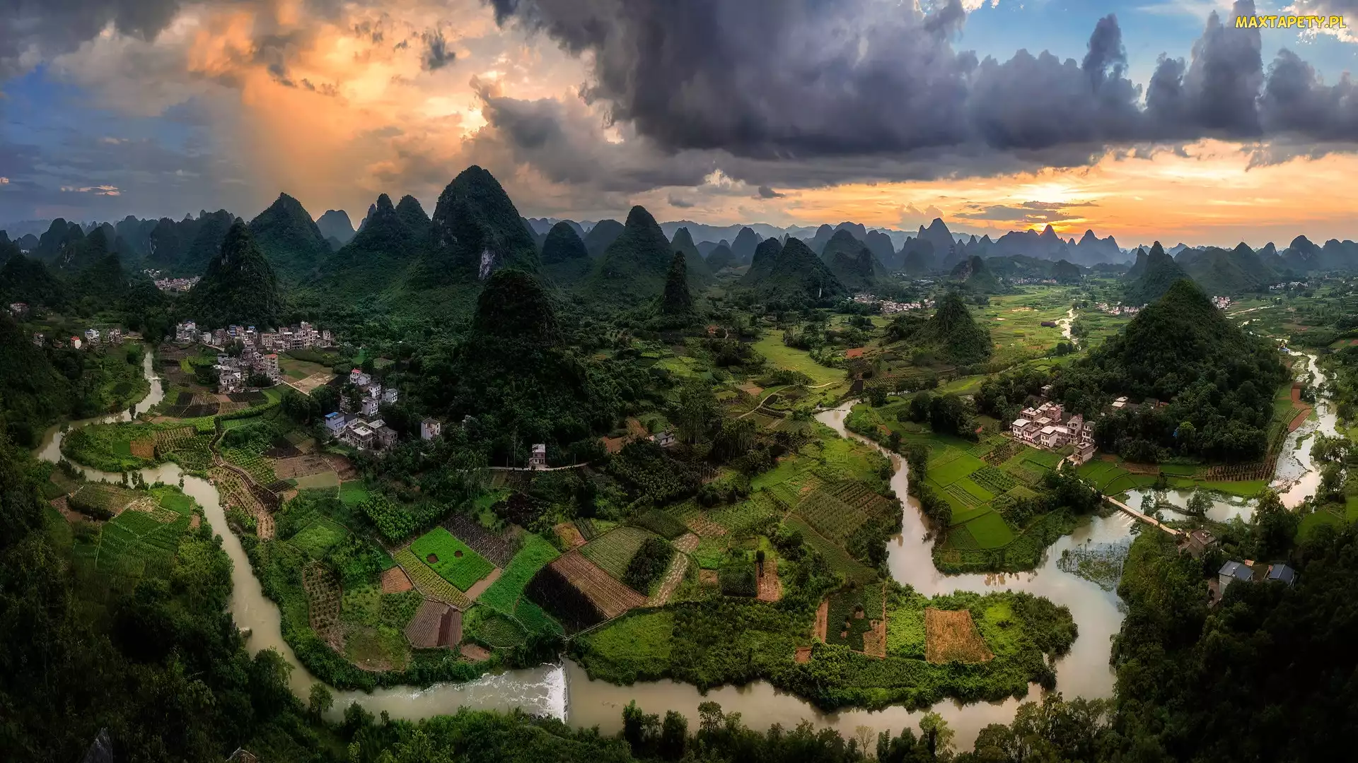 Mao er Shan, Chmury, Li River, Góry, Prefektura Guilin, Region Kuangsi, Pola, Rzeka, Chiny, Gui Jiang