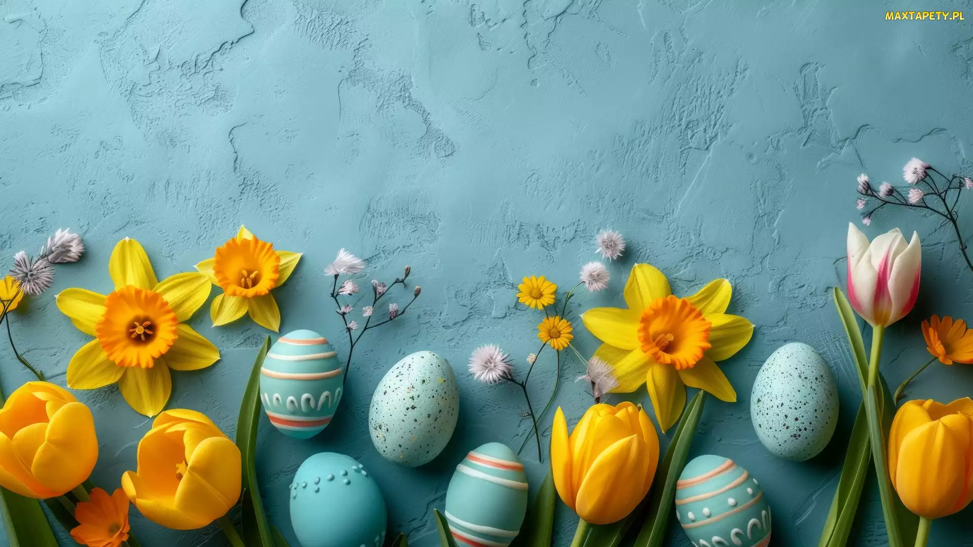 Wielkanoc, Pisanki, Tulipany, Żonkile